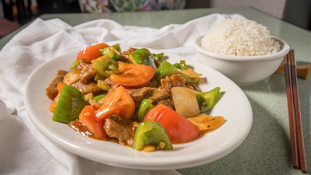 Beef, Tomato & Green Peppers.