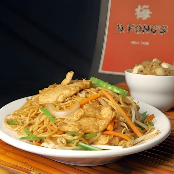 D. Fong's chicken chow mein with vegetables and a side of fried rice.